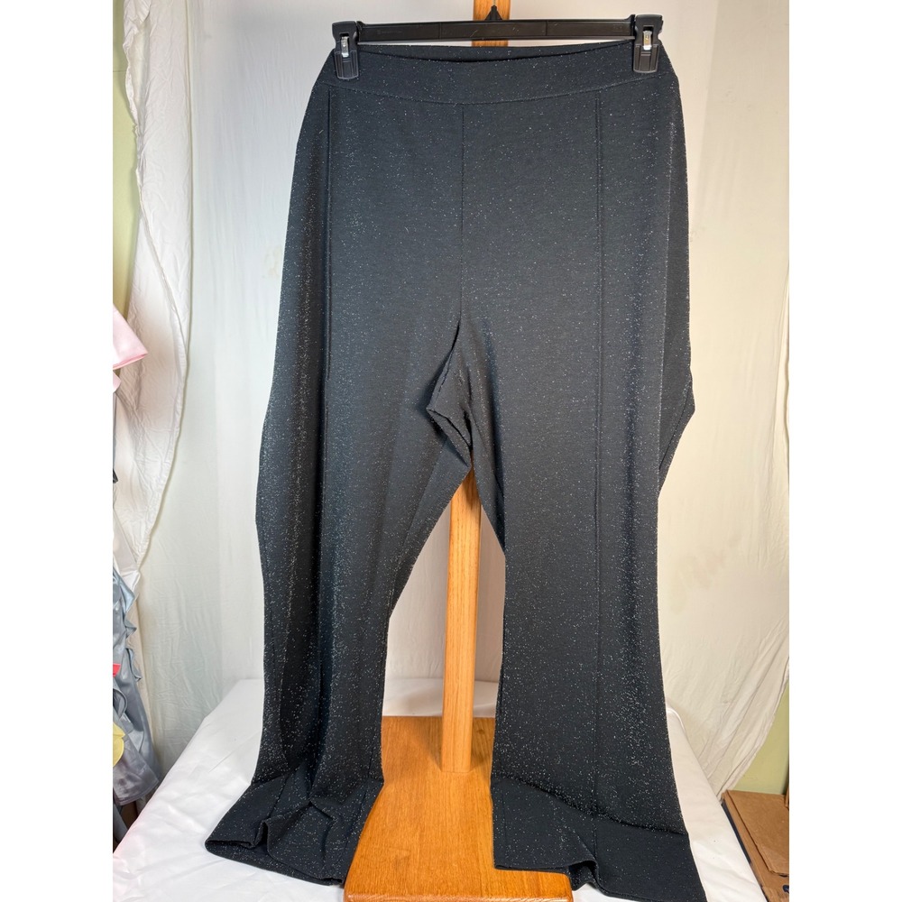 Isaac Mizrahi Live! Black Metallic Shimmer Wide‎ Leg Knit Pants 5XT Tall Plus